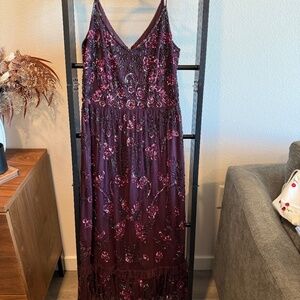 Adrianna Papell Beaded Plum Maxi Dress - Size US 4
